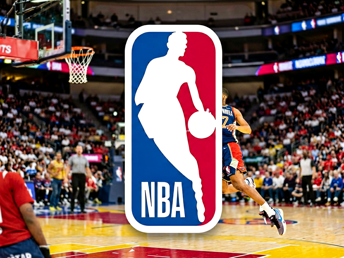 美国职业篮球联赛NBA官方标志，红蓝配色篮球运动员剪影